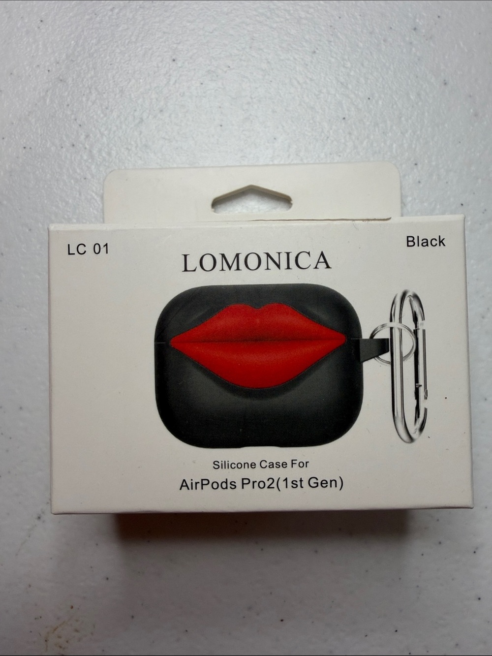 Black Silicone AirPods Pro 2 Case with Red Lip Accent